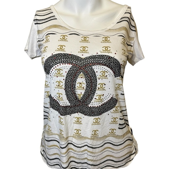 CC Logo Mcbling Y2K White and Black Women's Top - Picture 1 of 4